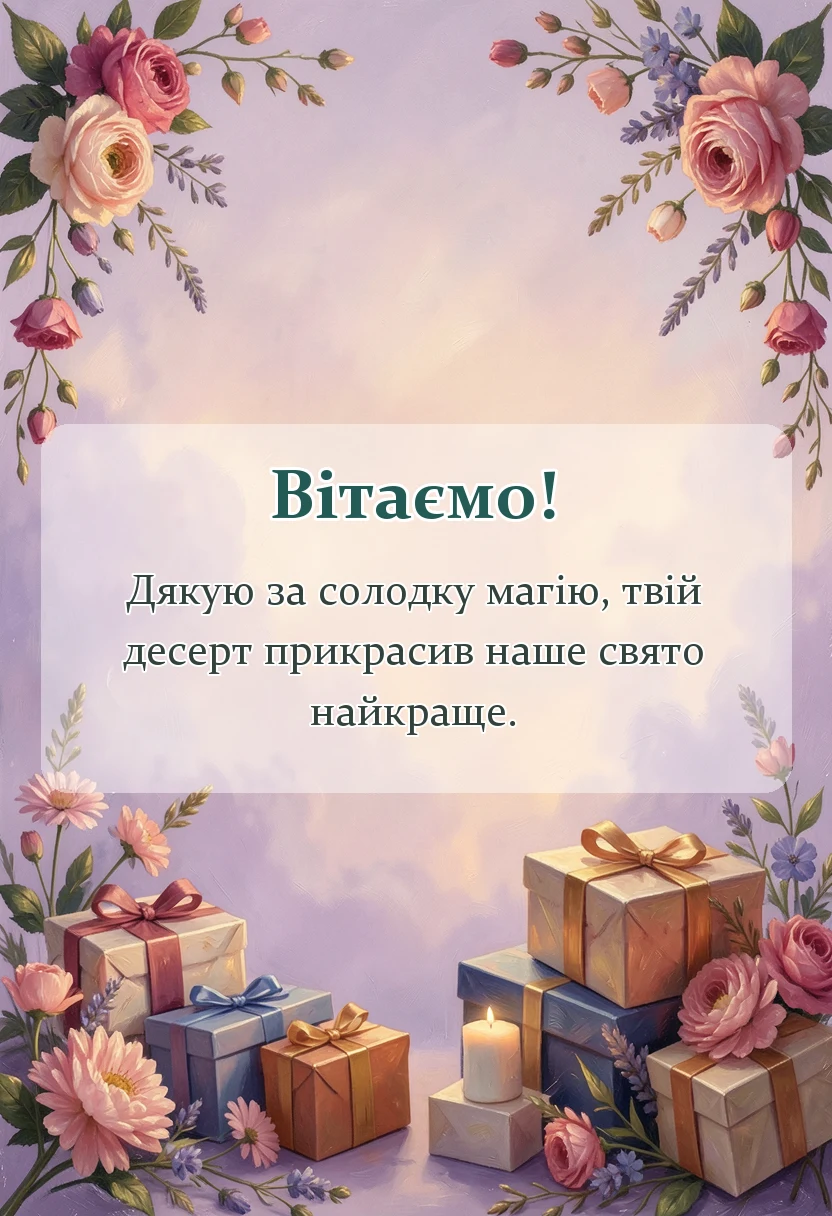 вітальна листівка - подяка за торт своїми словами