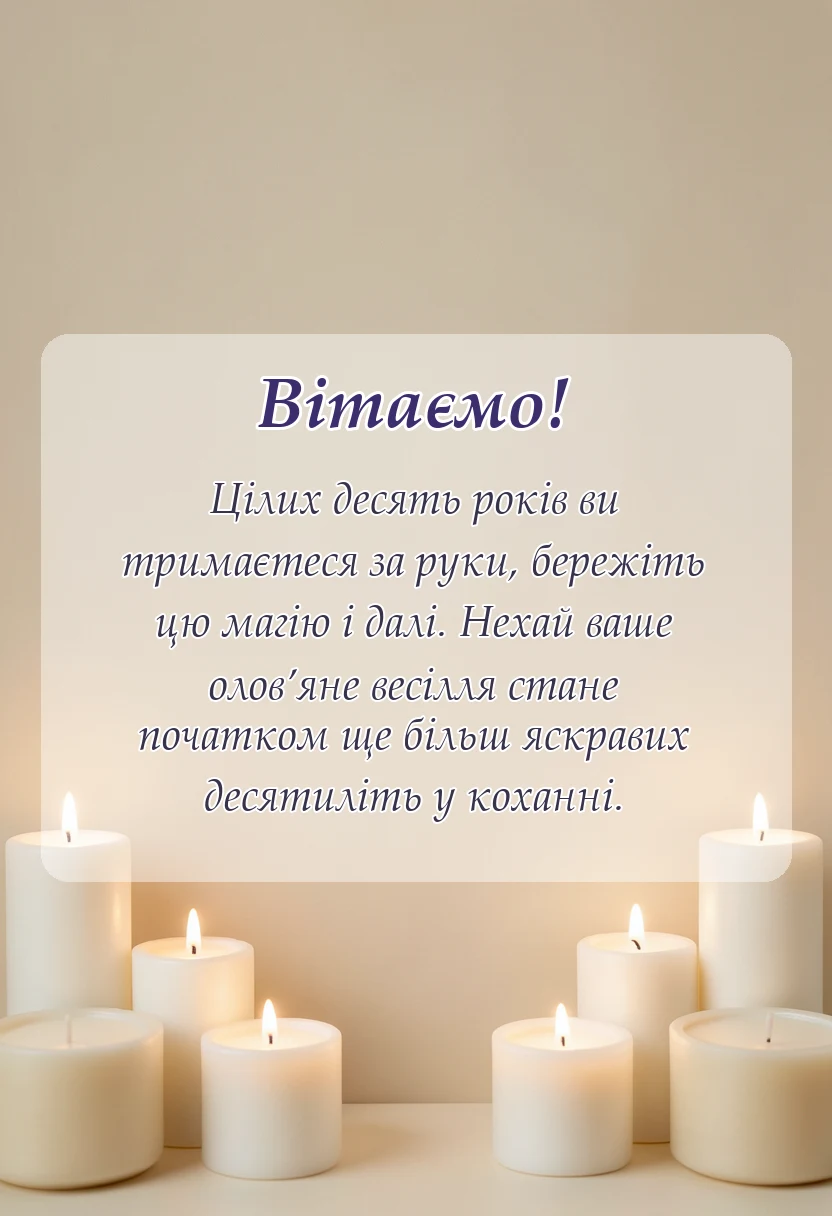 листівка з побажанням - привітання на десяту річницю весілля