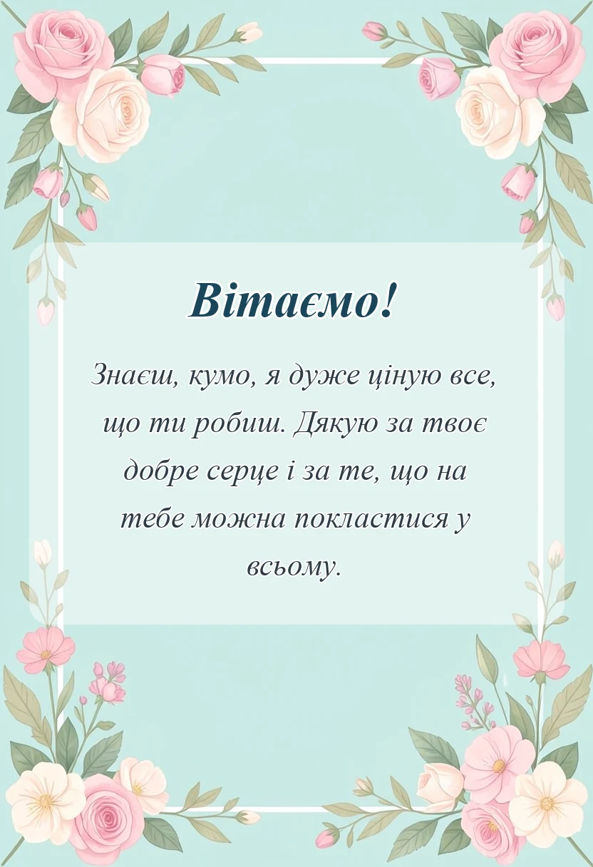 унікальна листівка - слова подяки кумі