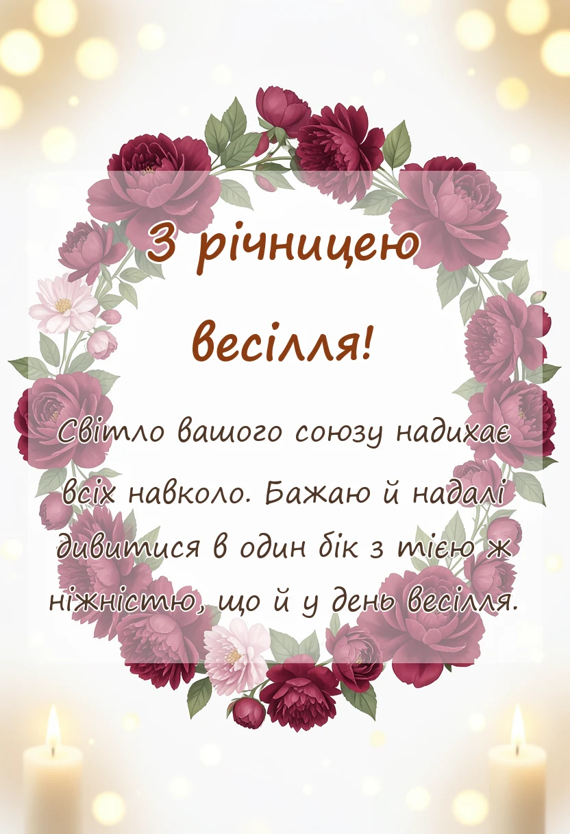 вітальна листівка - короткі привітання з річницею весілля