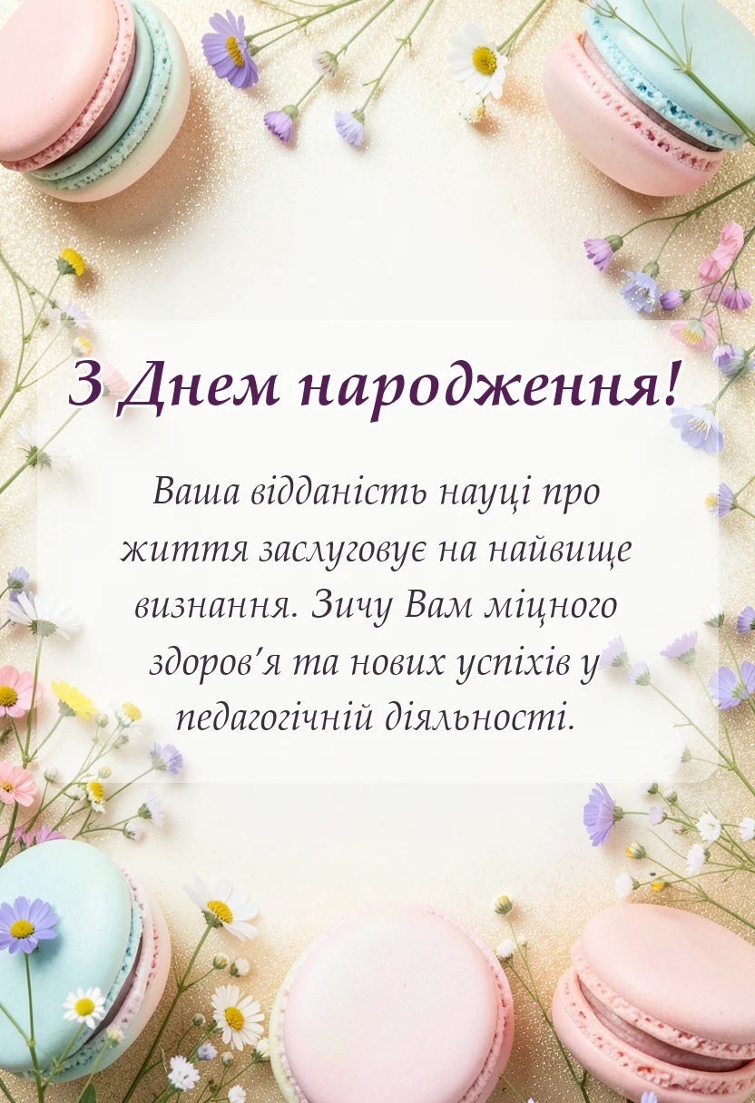 листівка з побажанням - привітання з днем народження вчителя біології