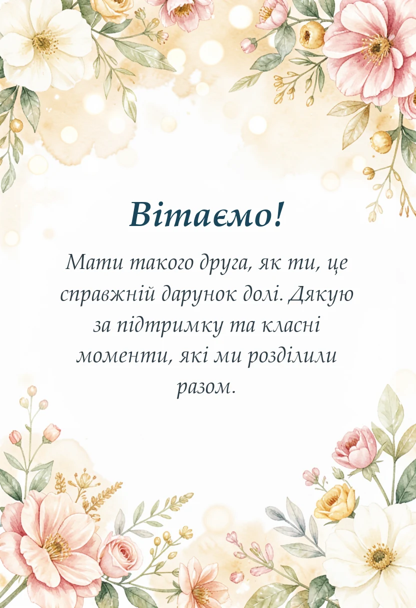 красива листівка: привітання для друзів українською мовою