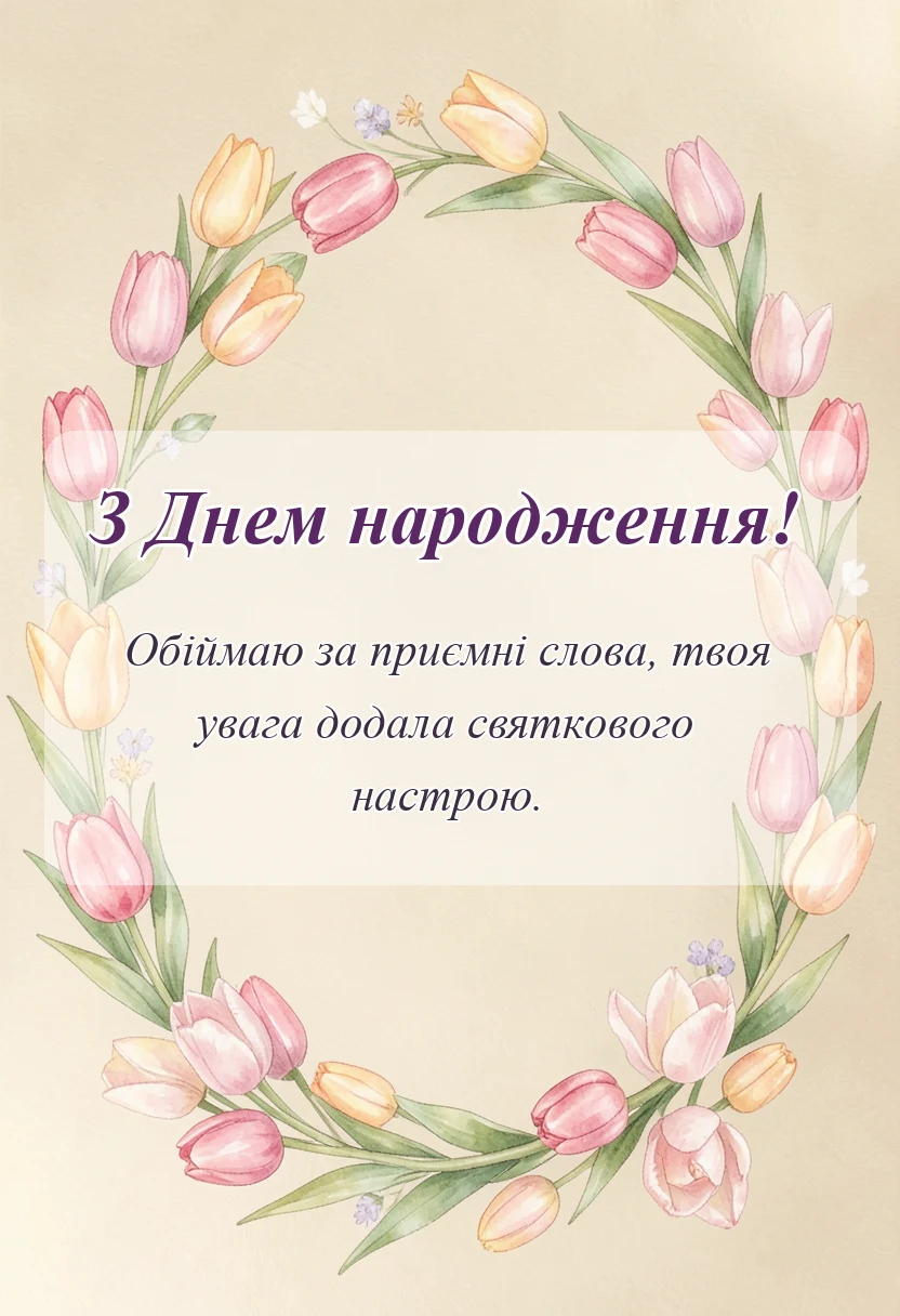 красива листівка: подяка за вітання з днем народження своїми словами