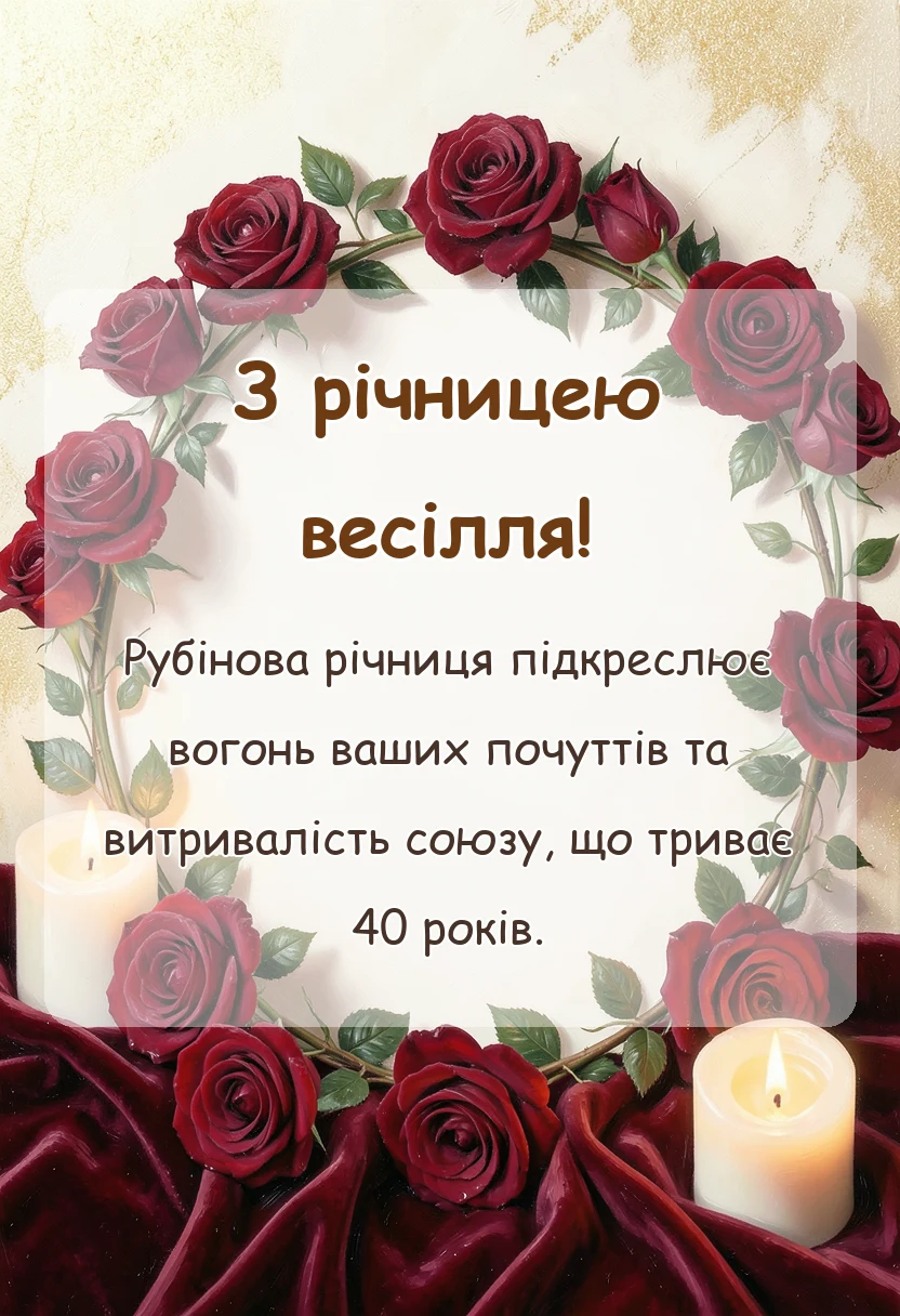 вітальна листівка - привітання з рубіновим весіллям картинки