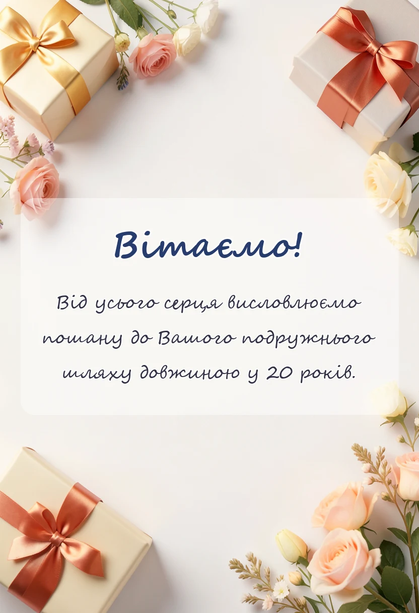 красива листівка: привітання з річницею весілля 20 років