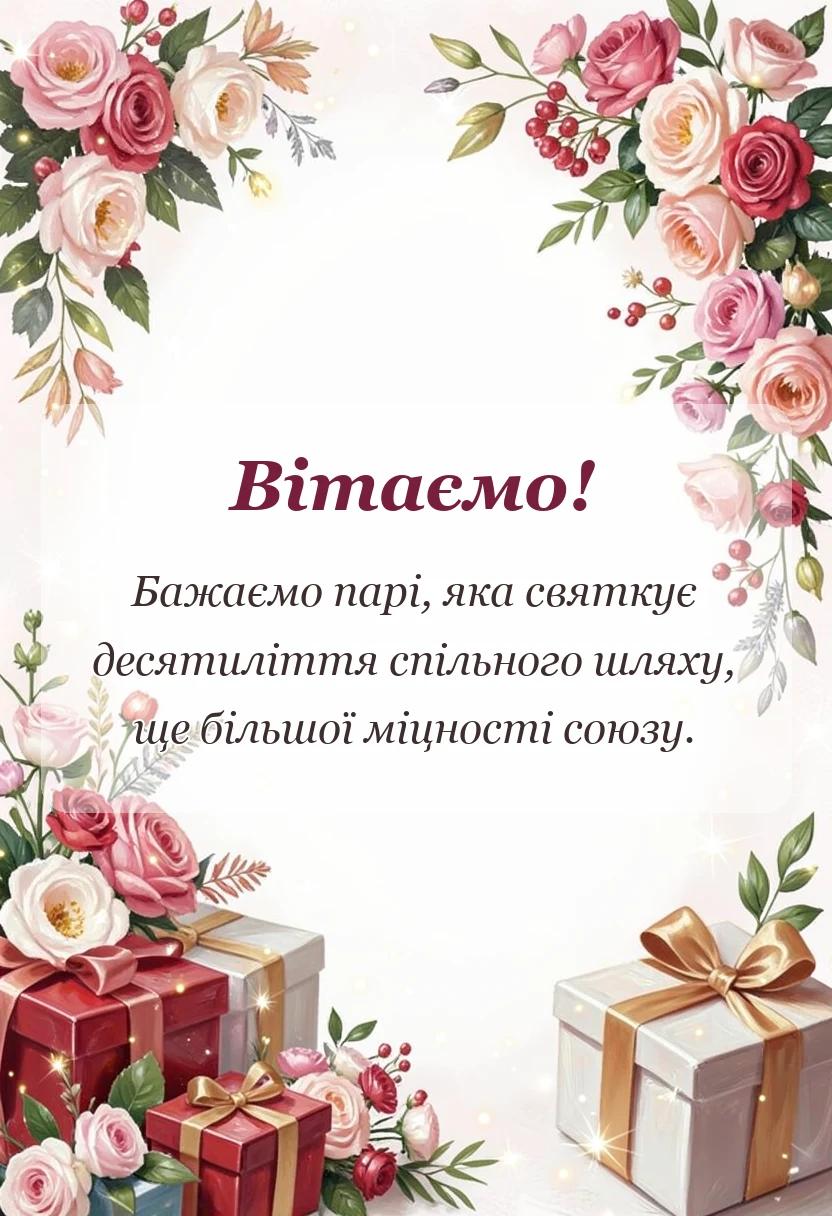 вітальна листівка - привітання на десяту річницю весілля