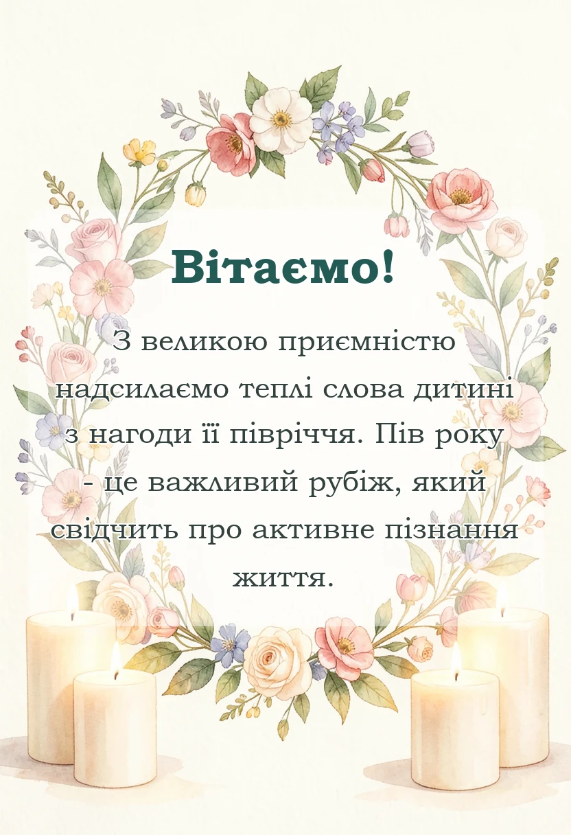 красива листівка: привітання своїми словами на 6 місяців дитині