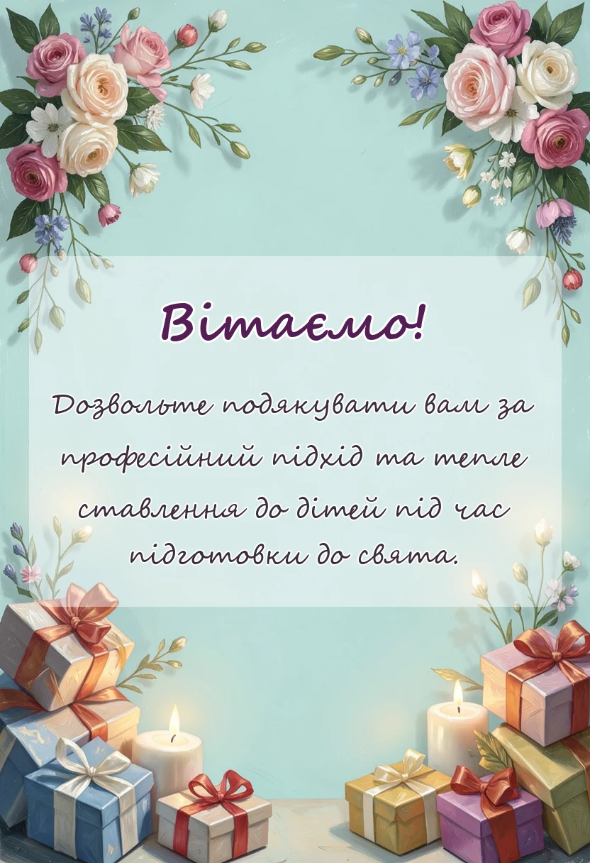 листівка з побажанням - подяка вихователям від батьків своїми словами за свято