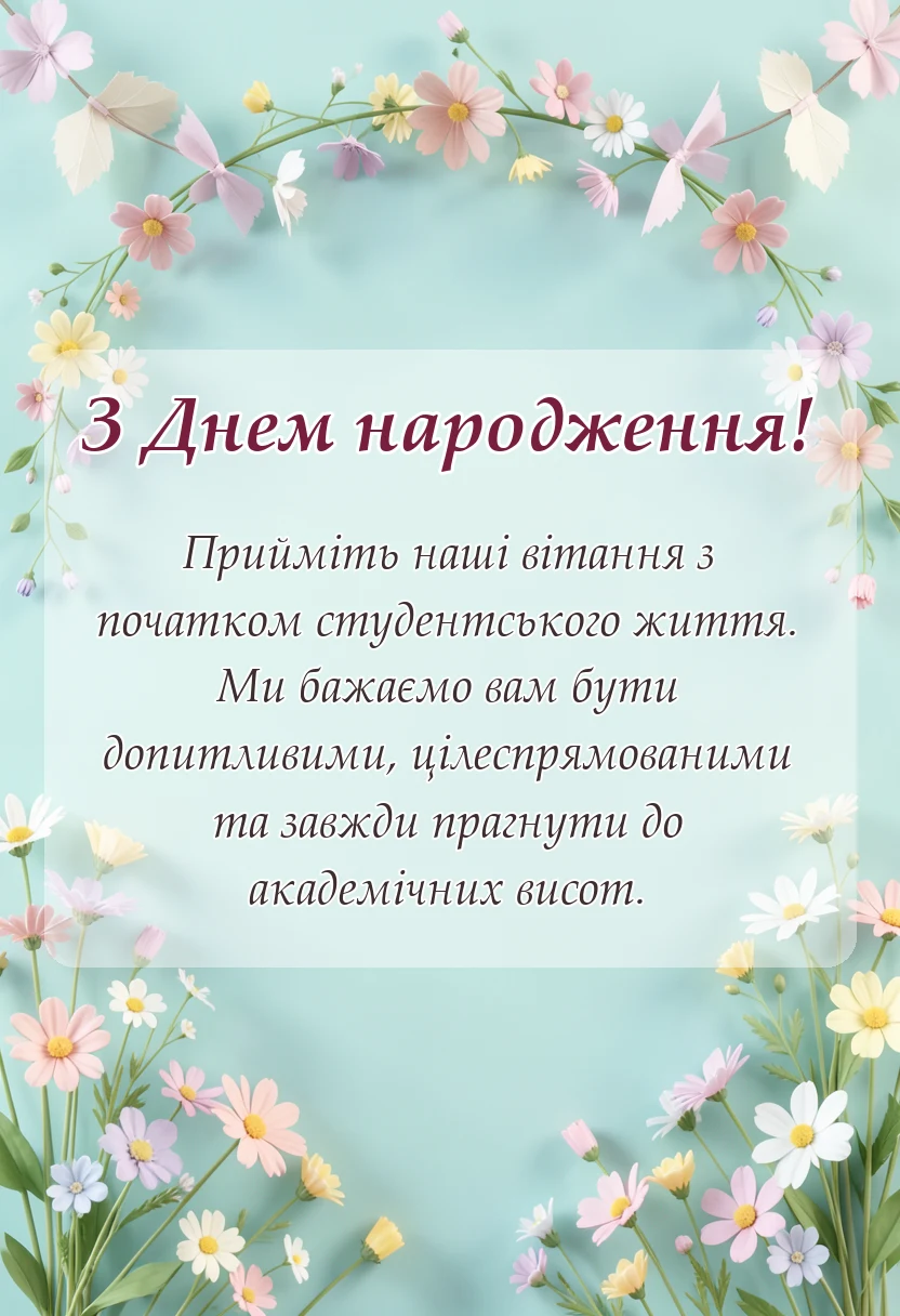 вітальна листівка - побажання студенту першокурснику