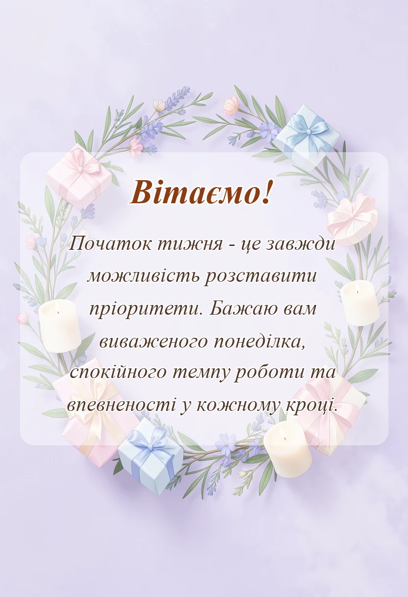 вітальна листівка - привітання з добрим ранком понеділок