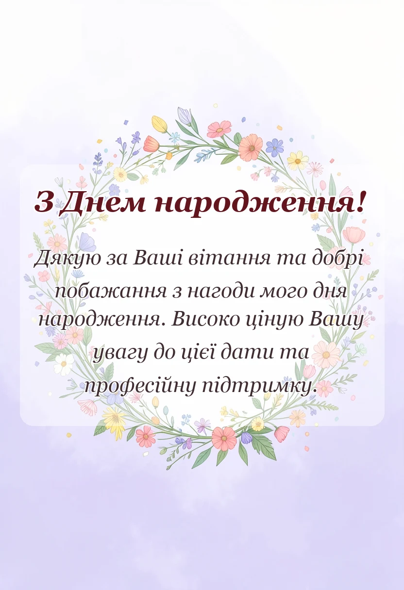 красива листівка: подяка за вітання з днем народження своїми словами
