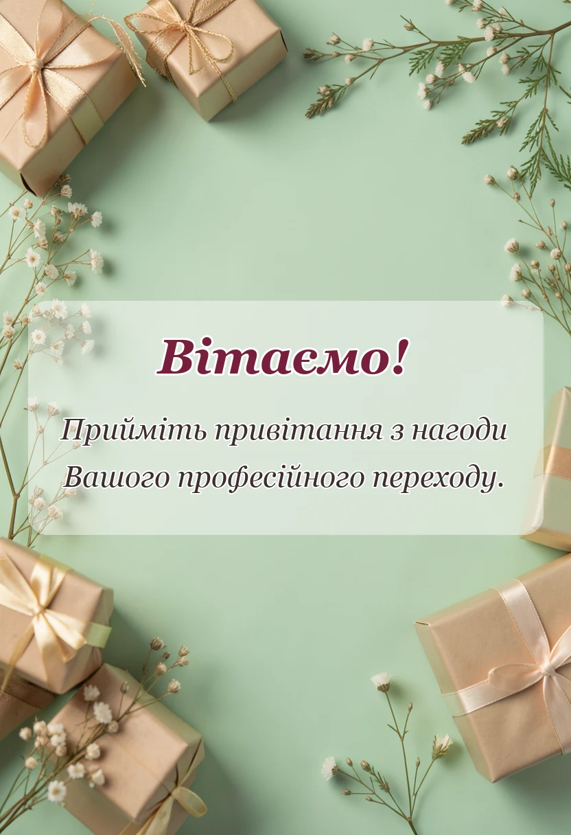 вітальна листівка - привітання з новою роботою