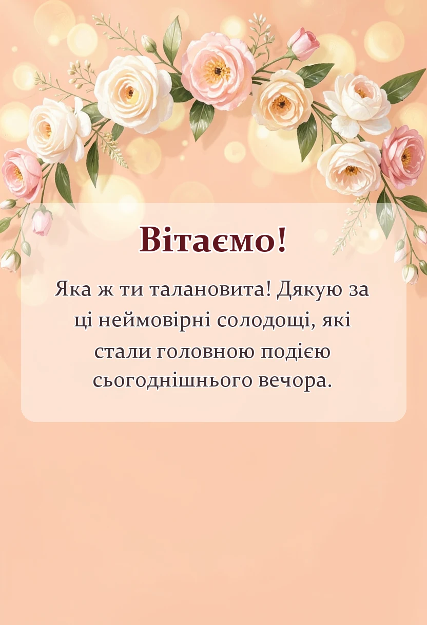 вітальна листівка - подяка за торт своїми словами