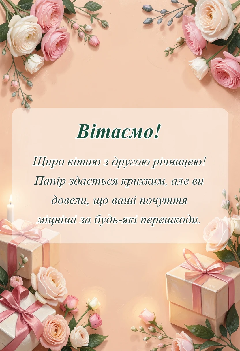 листівка з побажанням - привітання з паперовим весіллям