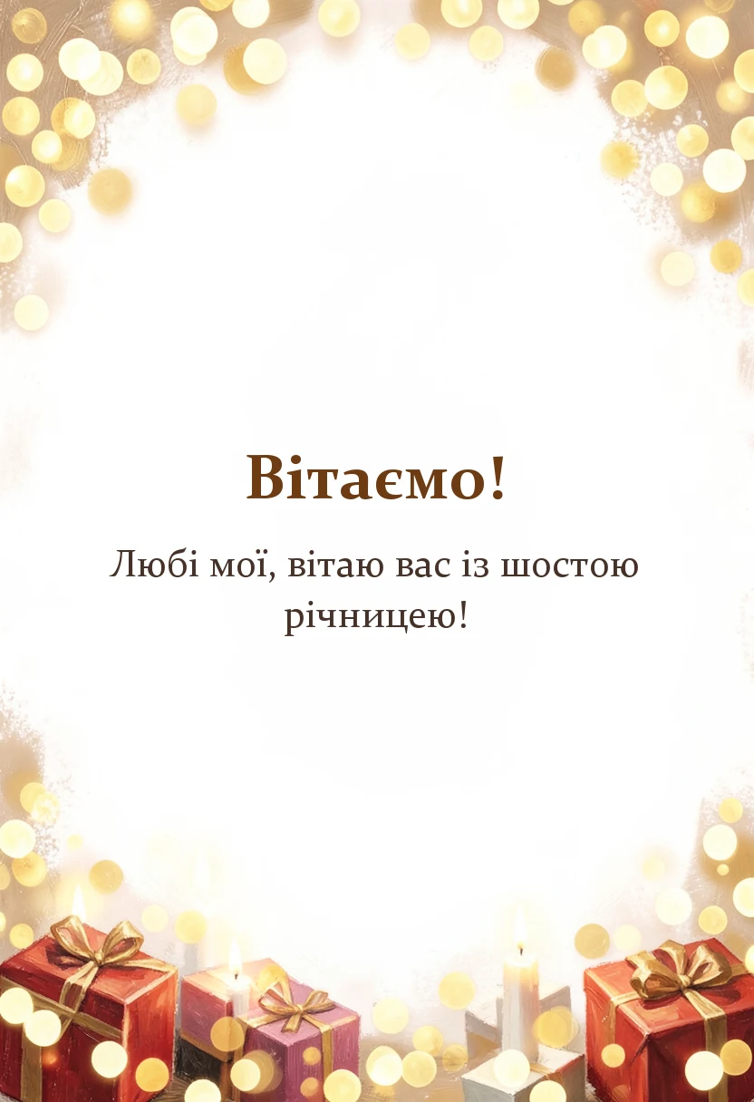 красива листівка: привітання з річницею весілля 6 років чавунне весілля