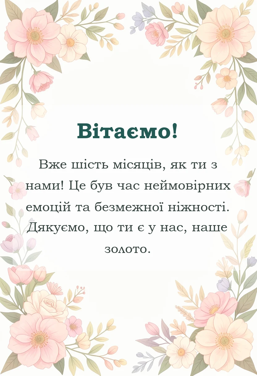 унікальна листівка - привітання своїми словами на 6 місяців дитині