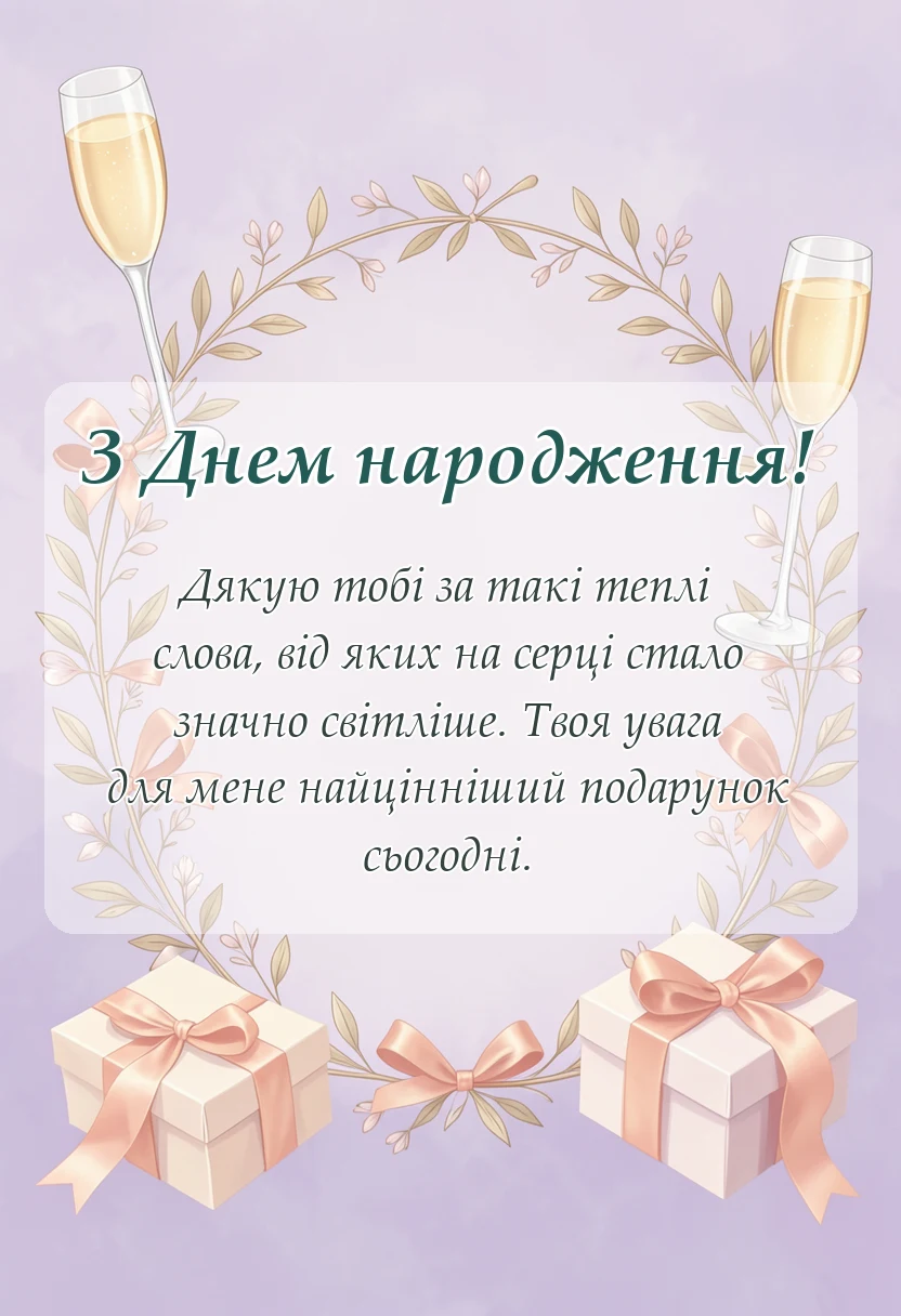 листівка з побажанням - відповідь на привітання з днем народження