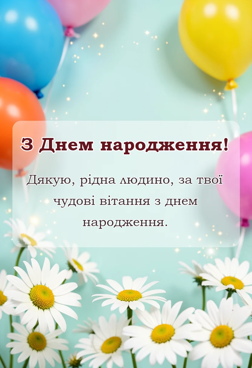 красива листівка: подяка за вітання з днем народження своїми словами