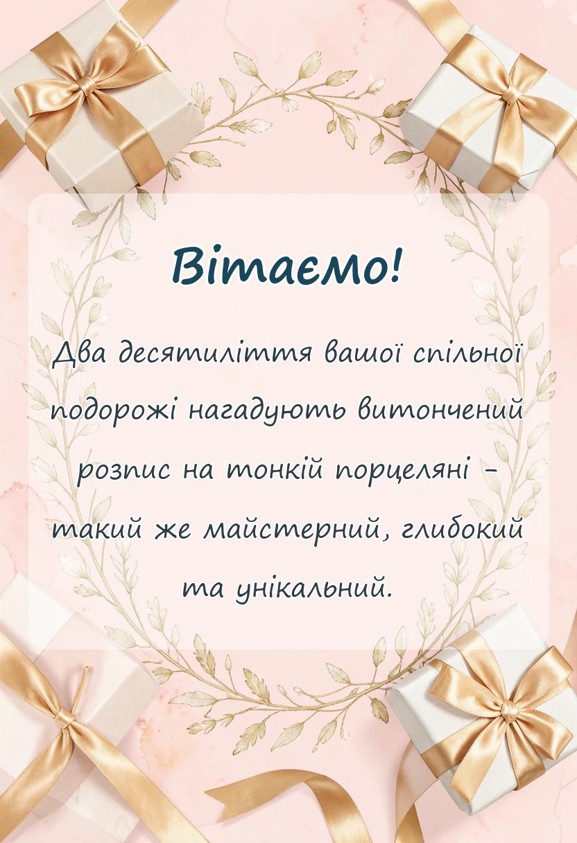 унікальна листівка - порцелянове весілля привітання