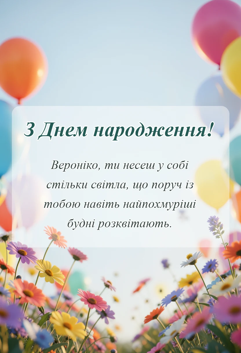 листівка з побажанням - привітання з днем народження вероніці