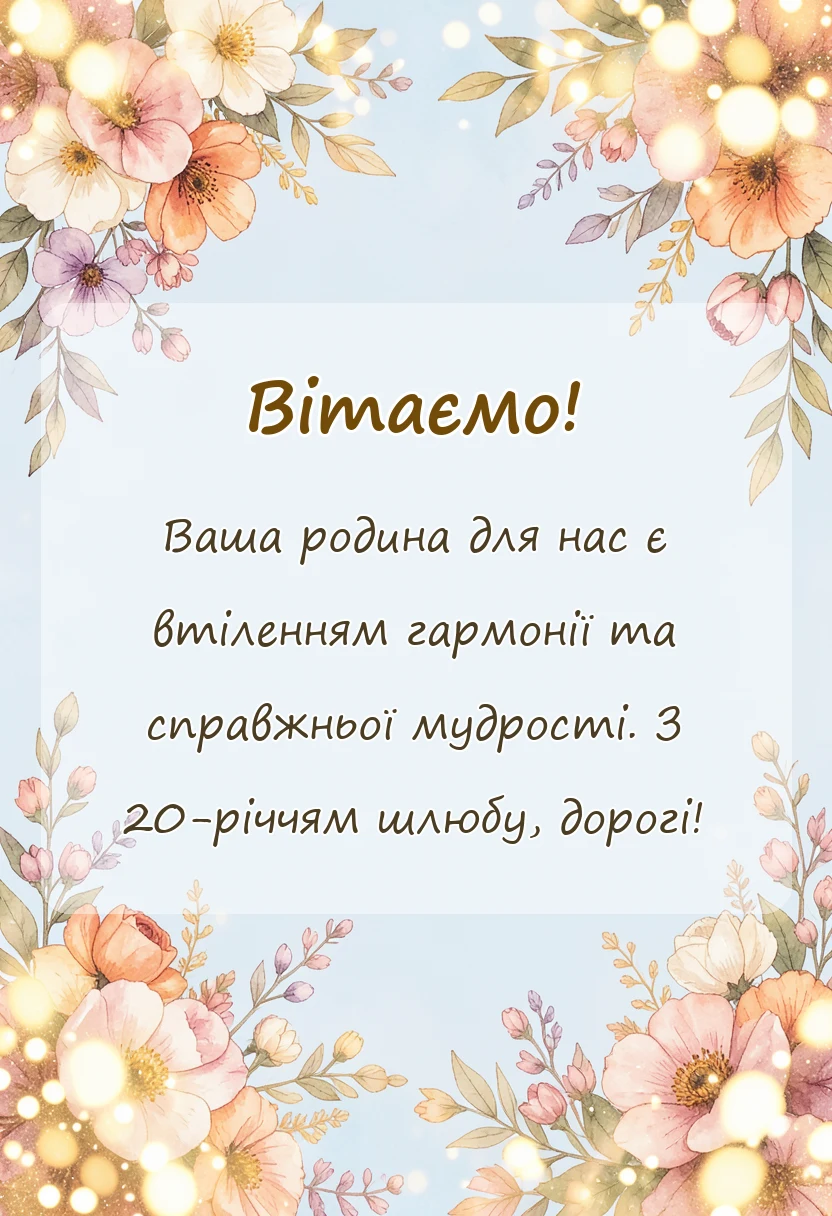 вітальна листівка - привітання з річницею весілля 20 років