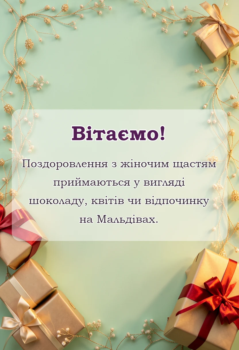 вітальна листівка - привітання з днем жіночого щастя в картинках і листівках