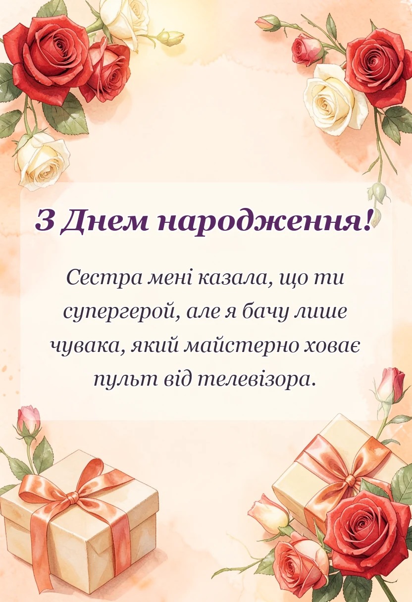 вітальна листівка - привітання з днем народження чоловікові сестри