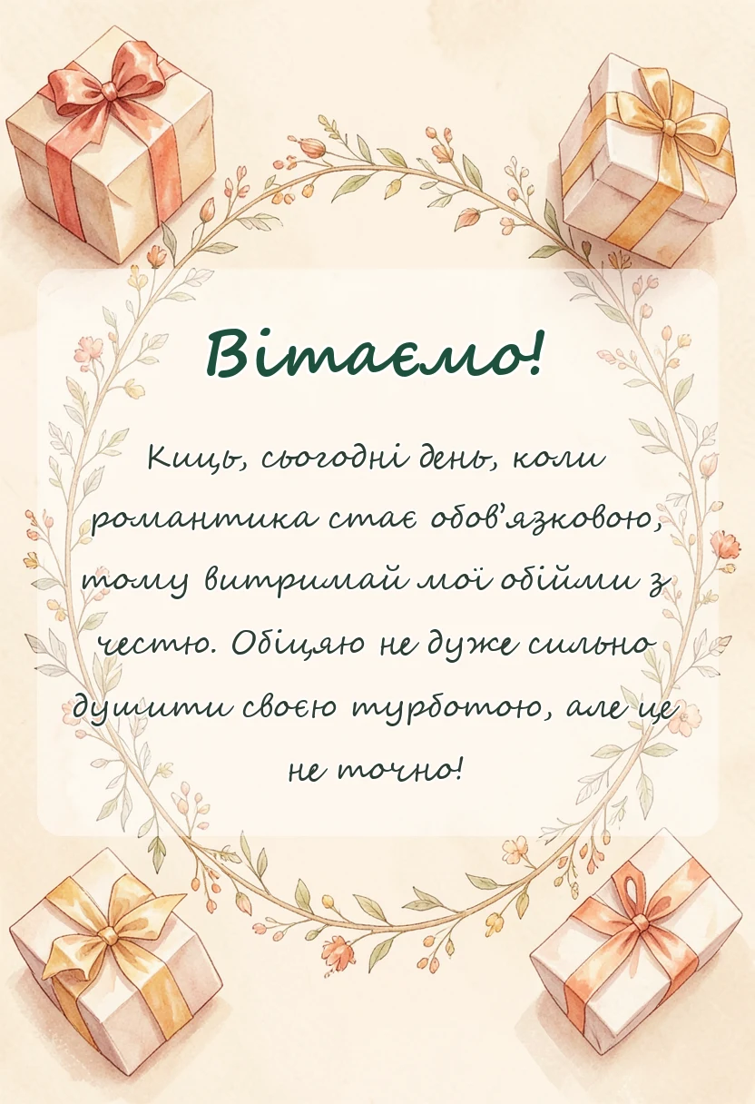 унікальна листівка - привітання з днем святого валентина