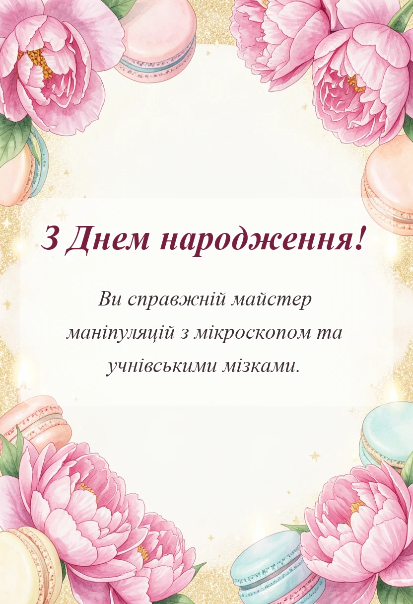 унікальна листівка - привітання з днем народження вчителя біології