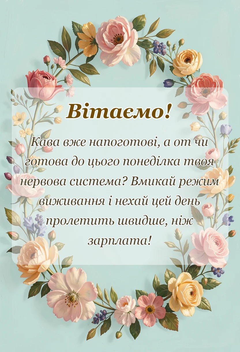 вітальна листівка - привітання з добрим ранком понеділок
