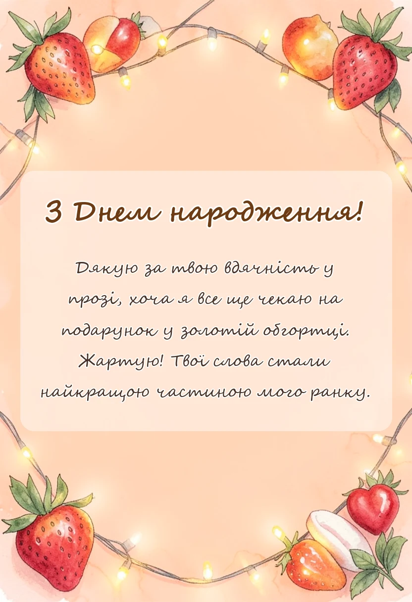 листівка з побажанням - подяка за вітання з днем народження своїми словами