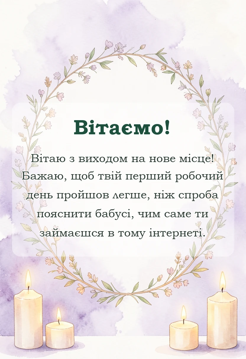унікальна листівка - привітання з новою роботою