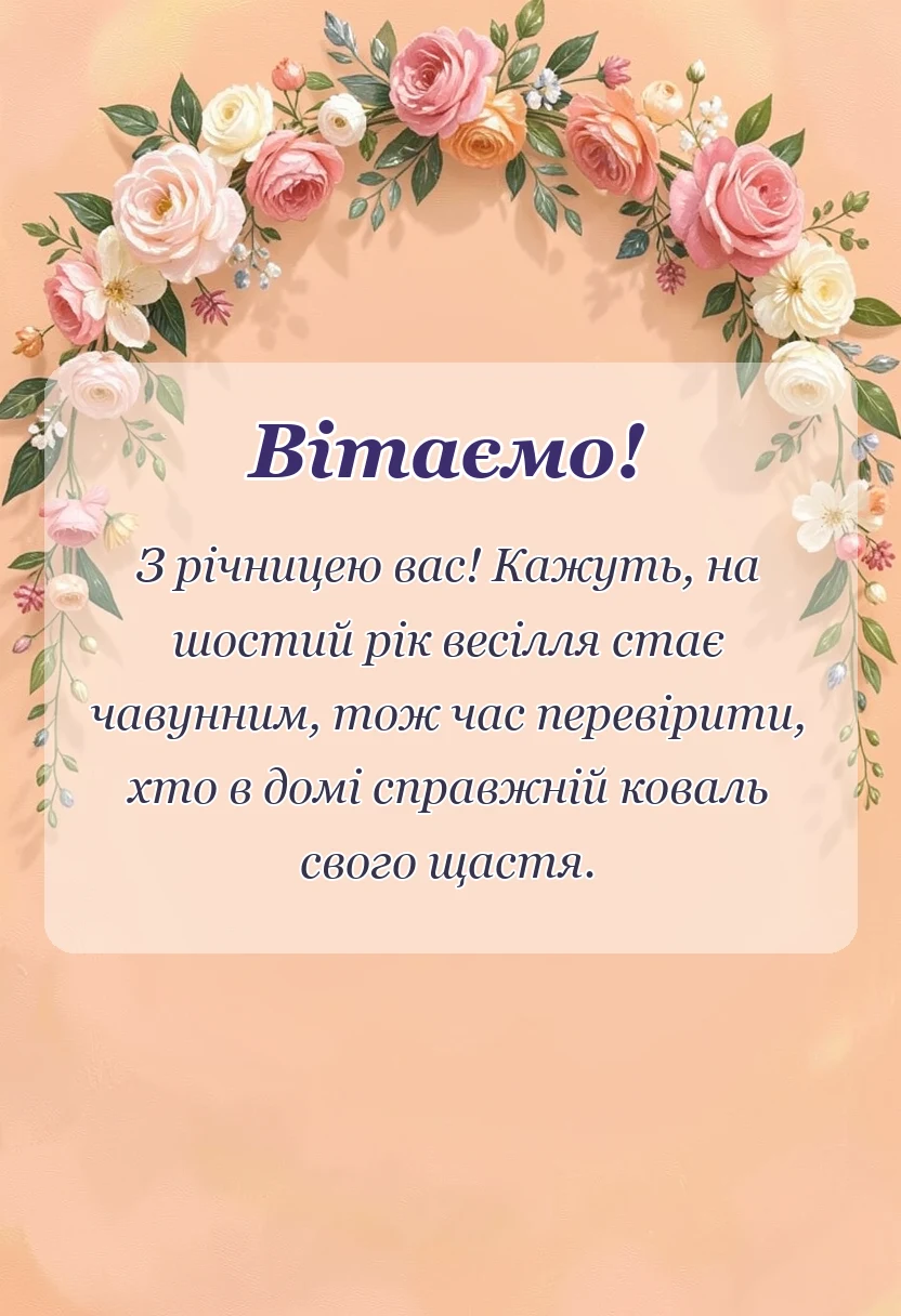 унікальна листівка - привітання з річницею весілля 6 років чавунне весілля