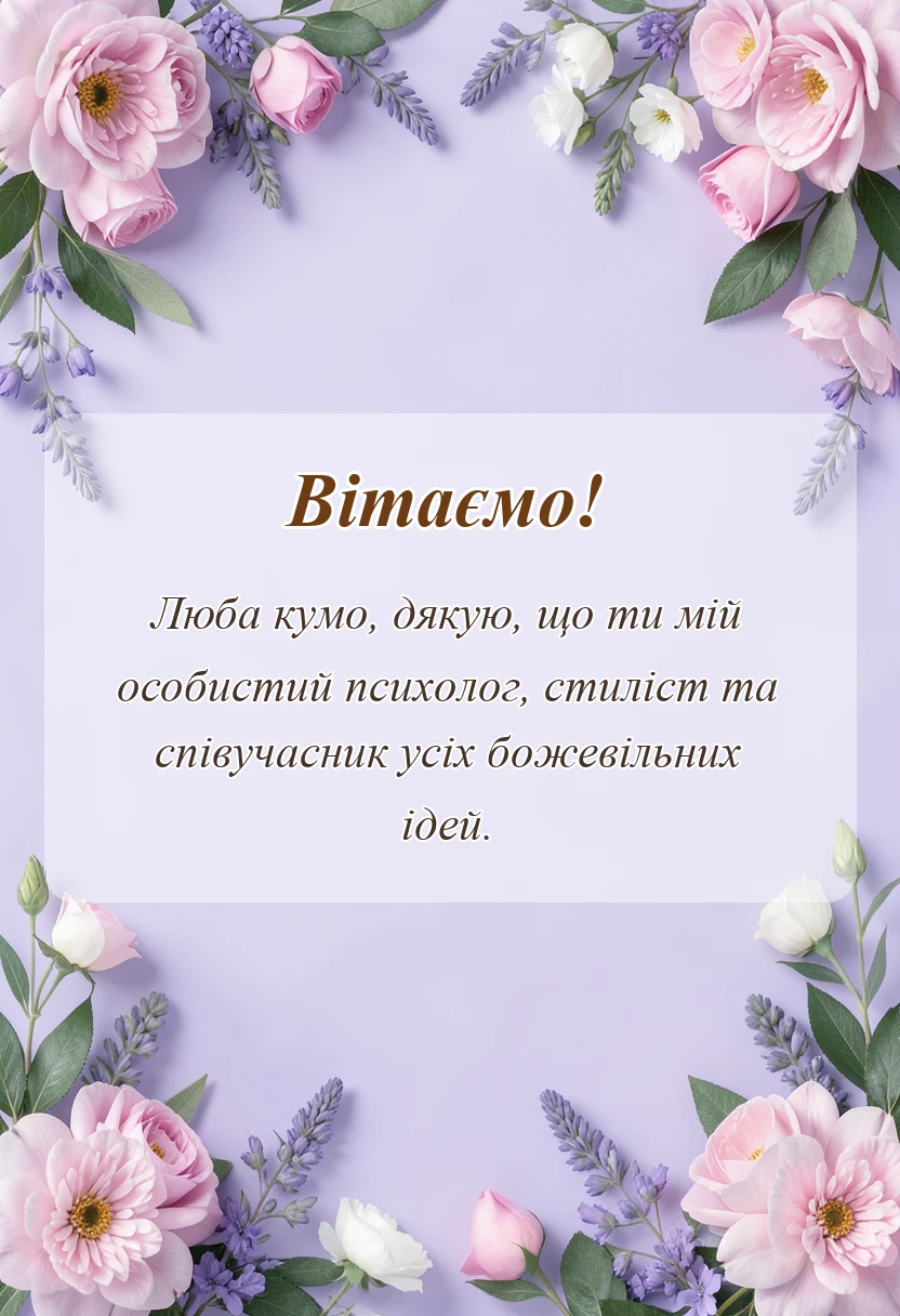 листівка з побажанням - слова подяки кумі