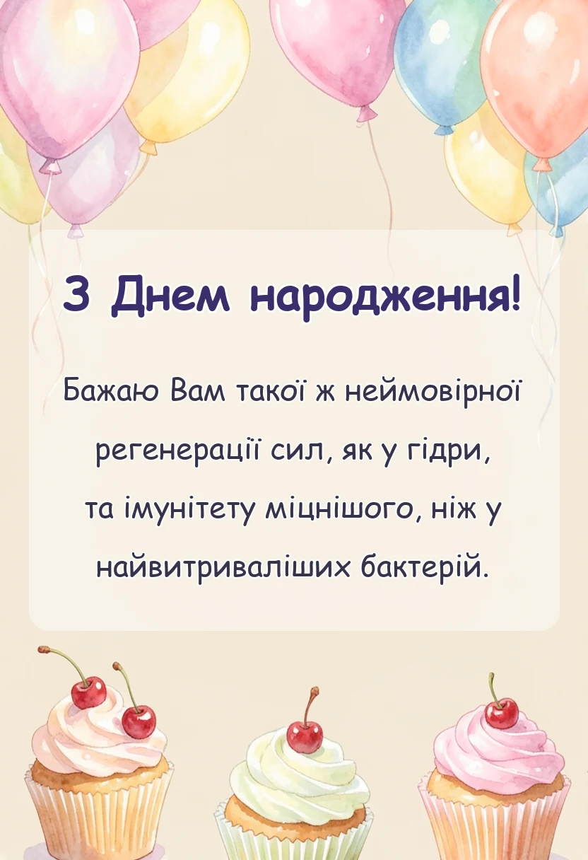 вітальна листівка - привітання з днем народження вчителя біології