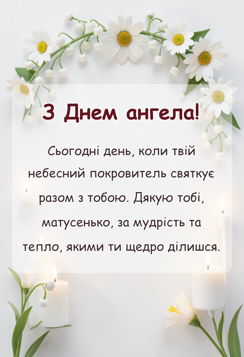 листівка з побажанням - привітання з днем ангела мамі своїми