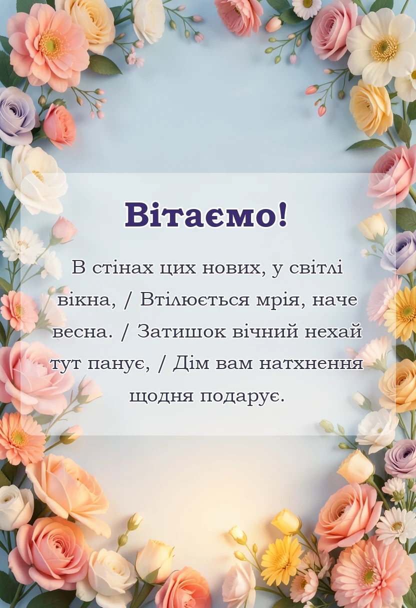 красива листівка: привітання з новосіллям