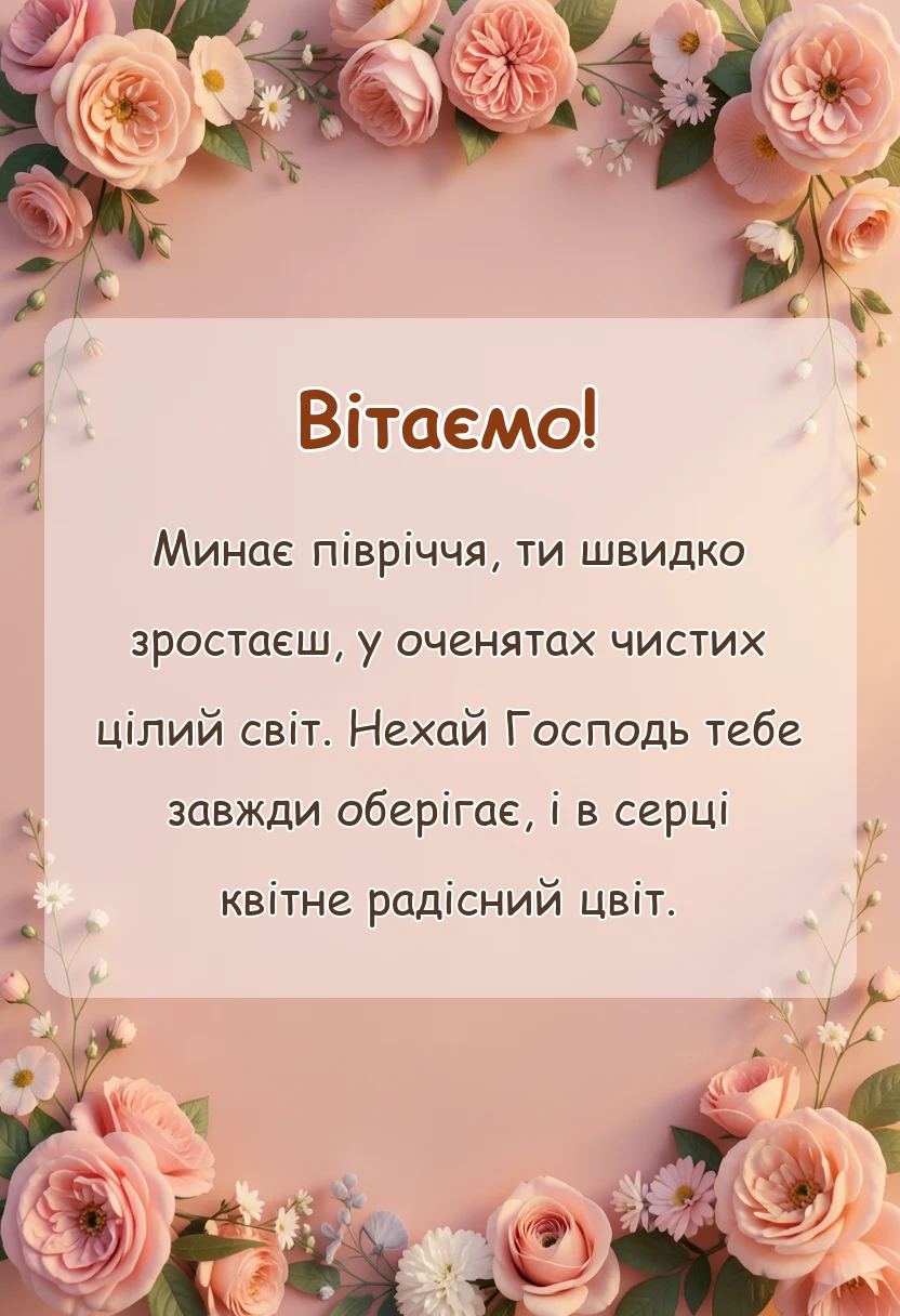 красива листівка: привітання своїми словами на 6 місяців дитині