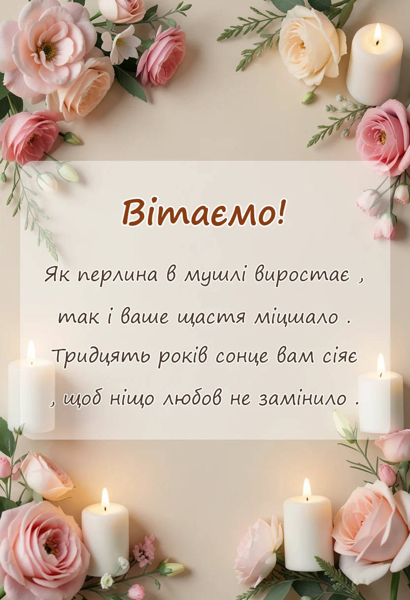 листівка з побажанням - привітання традиції ідеї святкування перлинне весілля 30 років