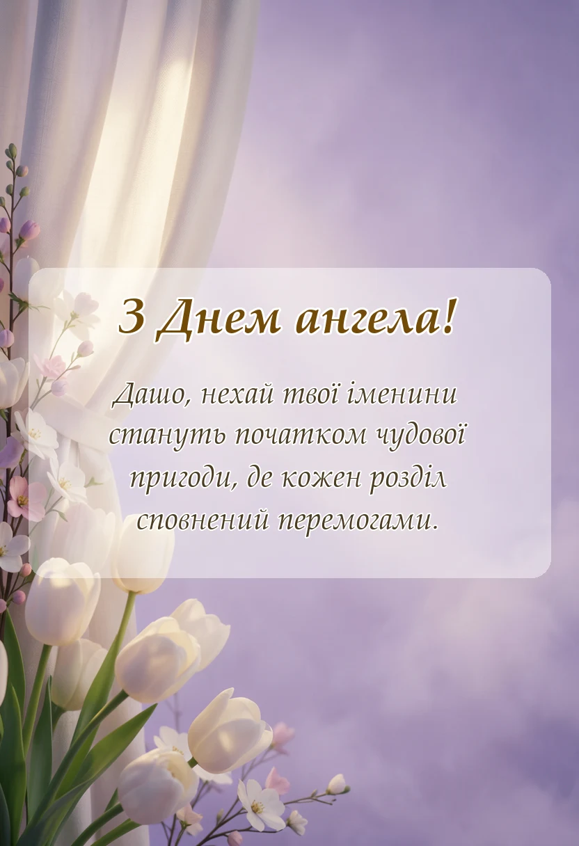 красива листівка: привітання з днем ангела даша