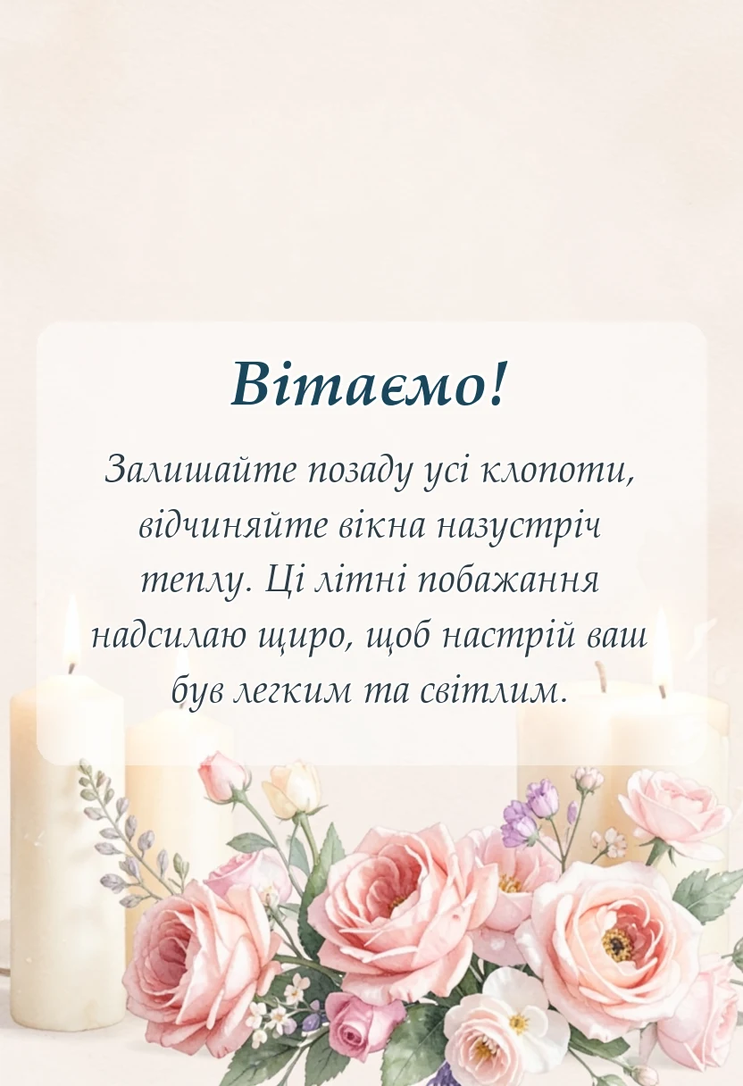 святкова картинка: привітання з першим днем літа картинки українською