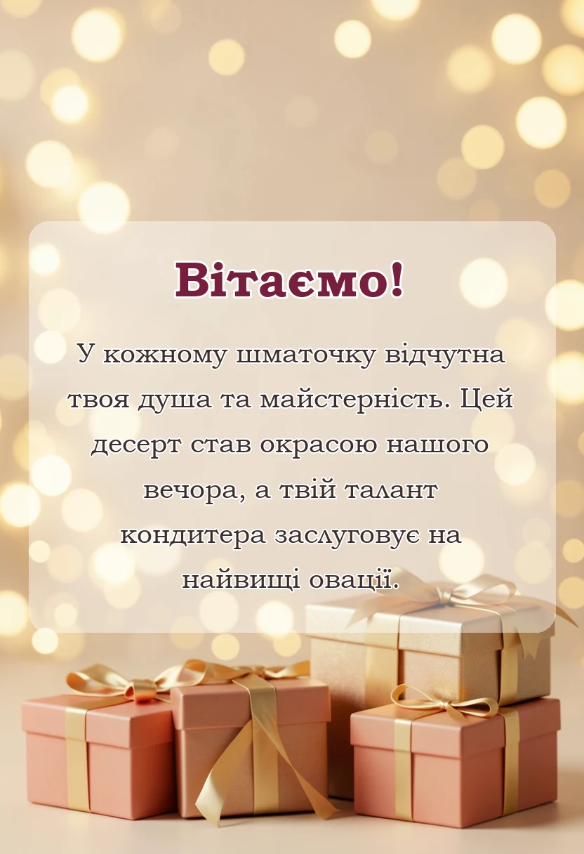 листівка з побажанням - подяка за торт своїми словами