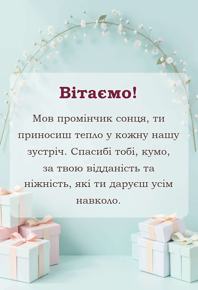 святкова картинка: слова подяки кумі