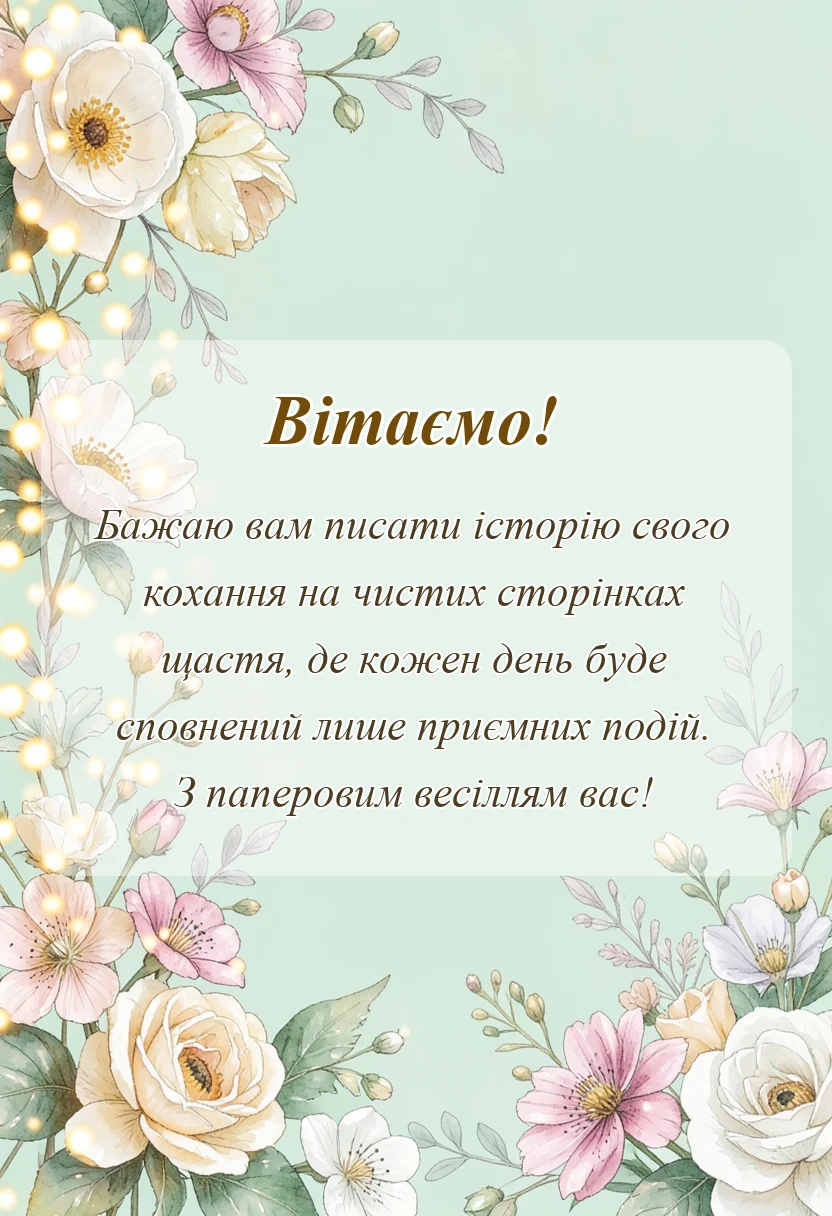 красива листівка: привітання з паперовим весіллям