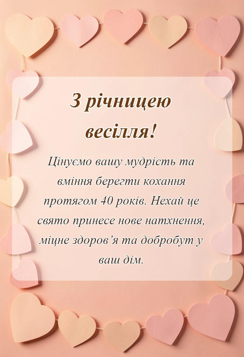 вітальна листівка - привітання з рубіновим весіллям картинки
