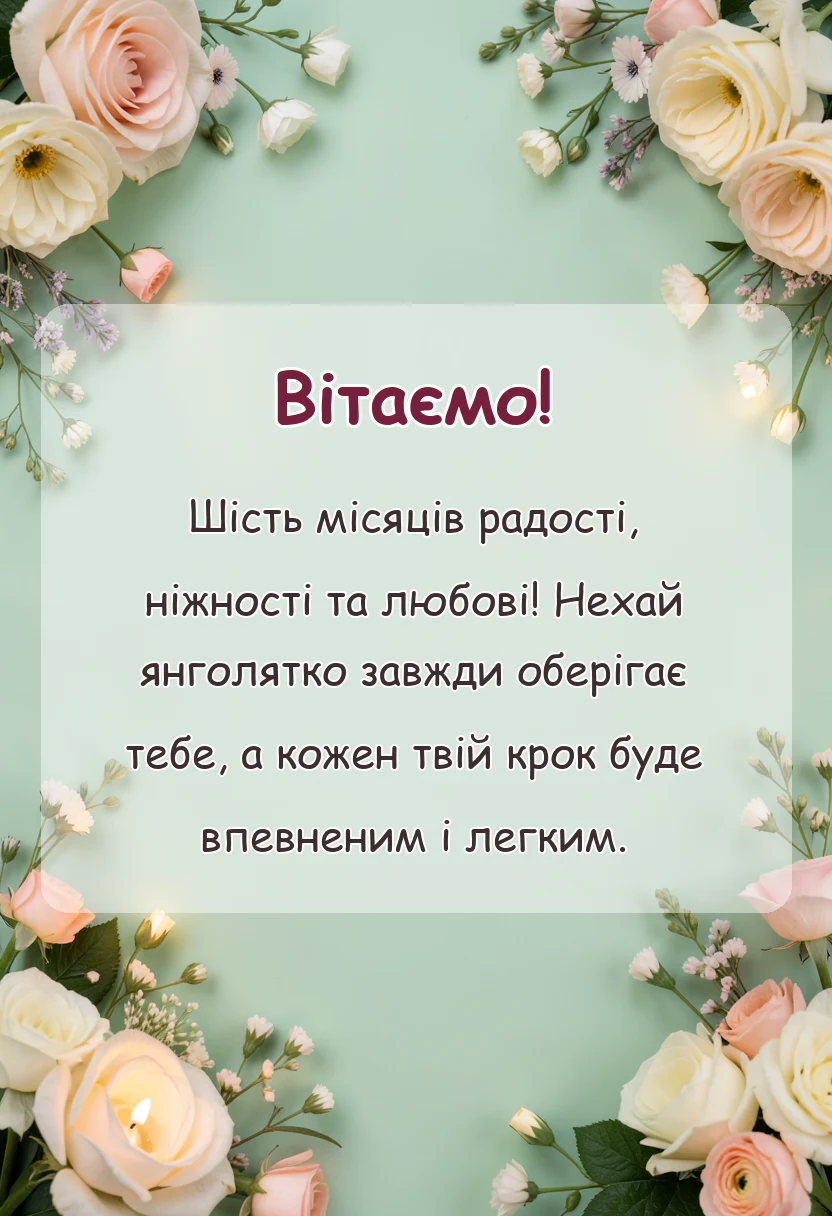 святкова картинка: привітання своїми словами на 6 місяців дитині
