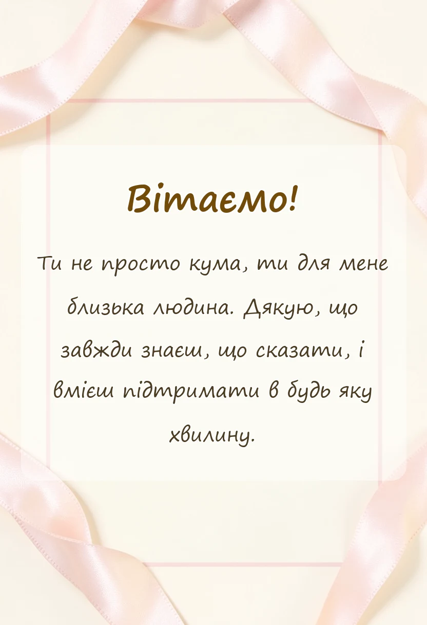 листівка з побажанням - слова подяки кумі
