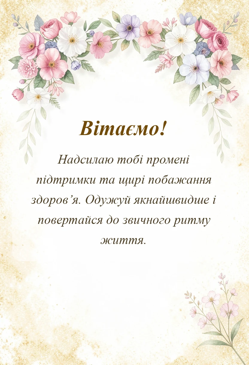 вітальна листівка - побажання здоров'я та одужання