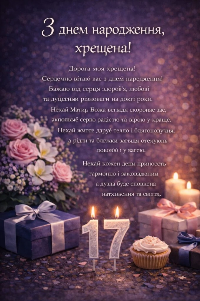 Привітання з днем народження хрещеній у віці 17 років.