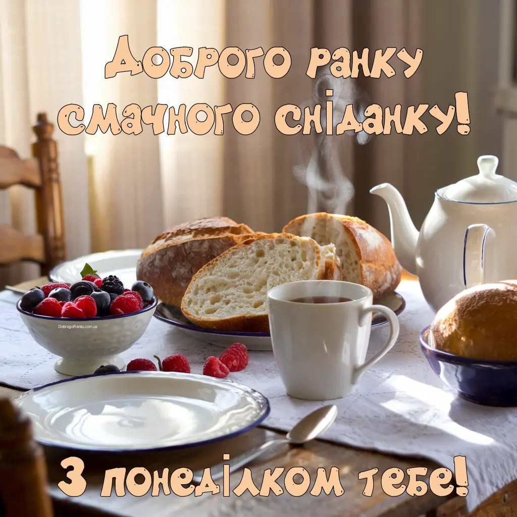 Сніданок з хлібом та ягодами для доброго понеділка